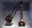 Sitar, Rikhi Ram Music Instrument Manufacturing (Indian, est. 1920), Toon and/or teak wood, gourd, metal, plastic